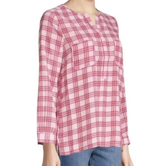 Joie Nepal Red Plaid Windowpane Sheer Blouse French Girl Cottage Chic Size Small - Picture 2 of 8